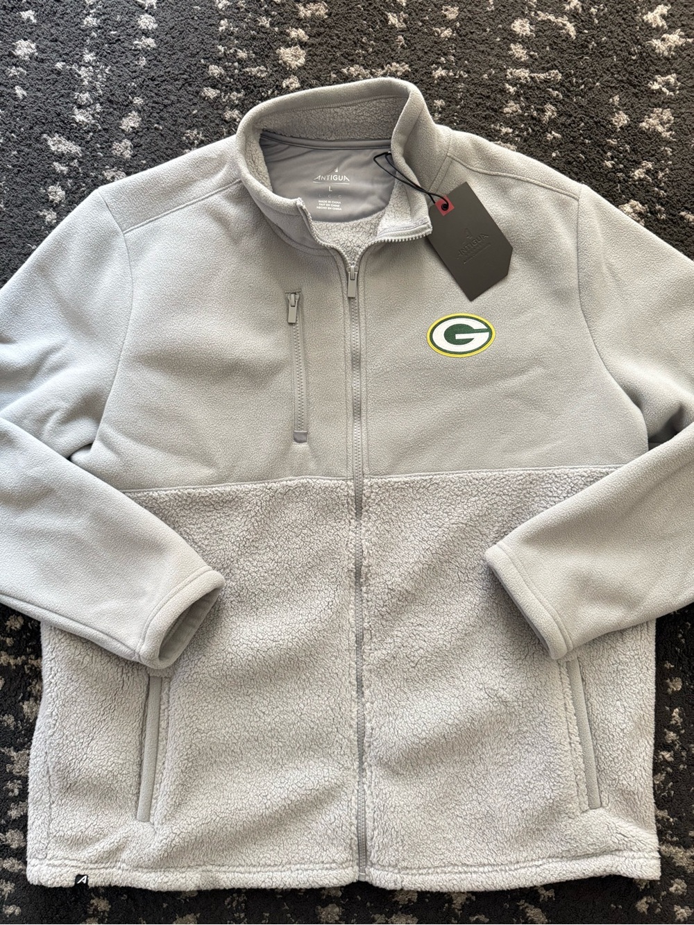 Antigua Green Bay Packers Full Zip Heavyweight Sherpa Fleece Jacket